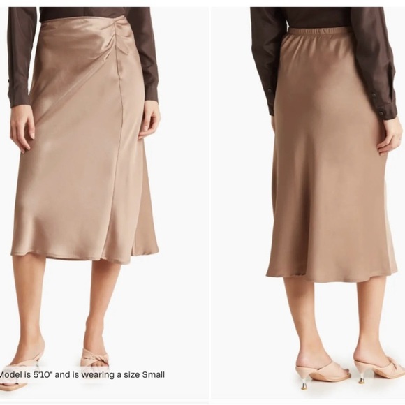 STATUS by‎ CHENAULT Tan pull on satin pleated skirt size L. - Picture 1 of 14